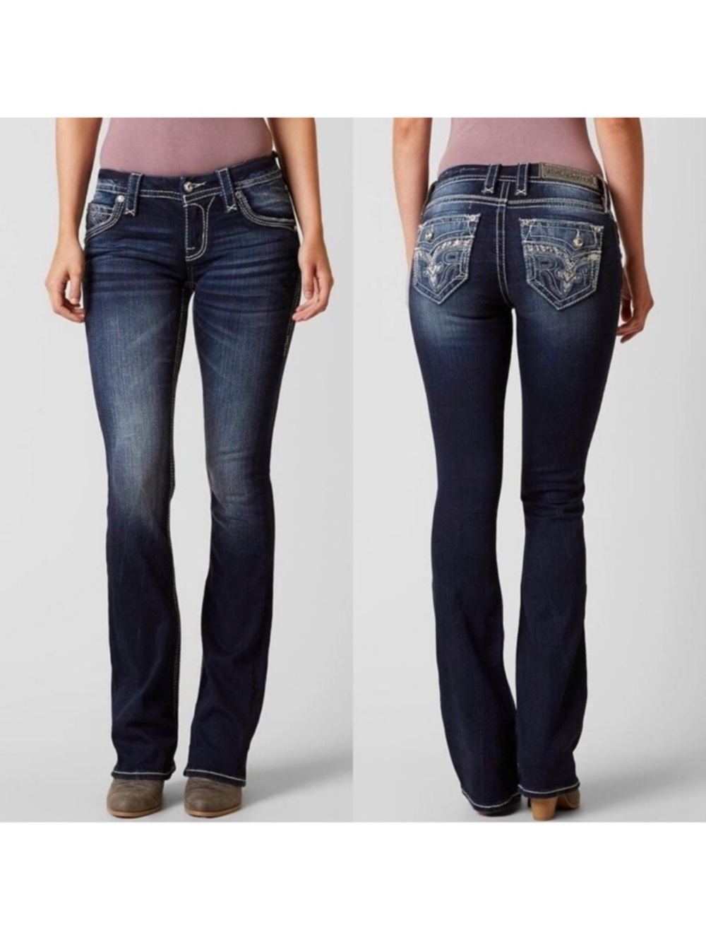 ❤️ Rock Revival Sundee Easy Boot Dark Wash Heavy Sandblasted Jeans size 32